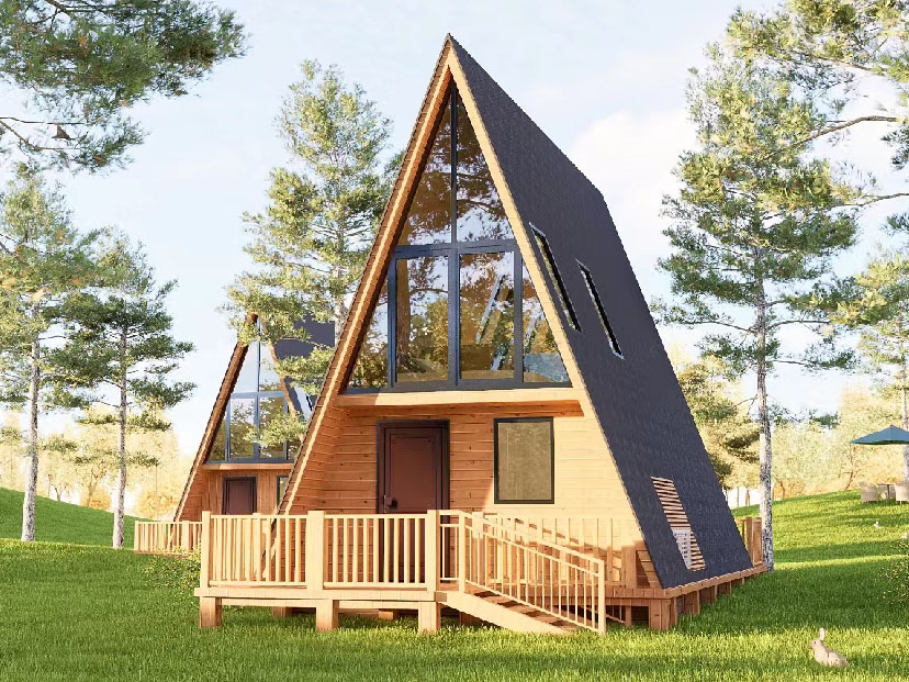 Modern Luxury Granny Wooden House Prefabricated Steel Structure Villa Tiny Home a Frame Residential Triangle Houses