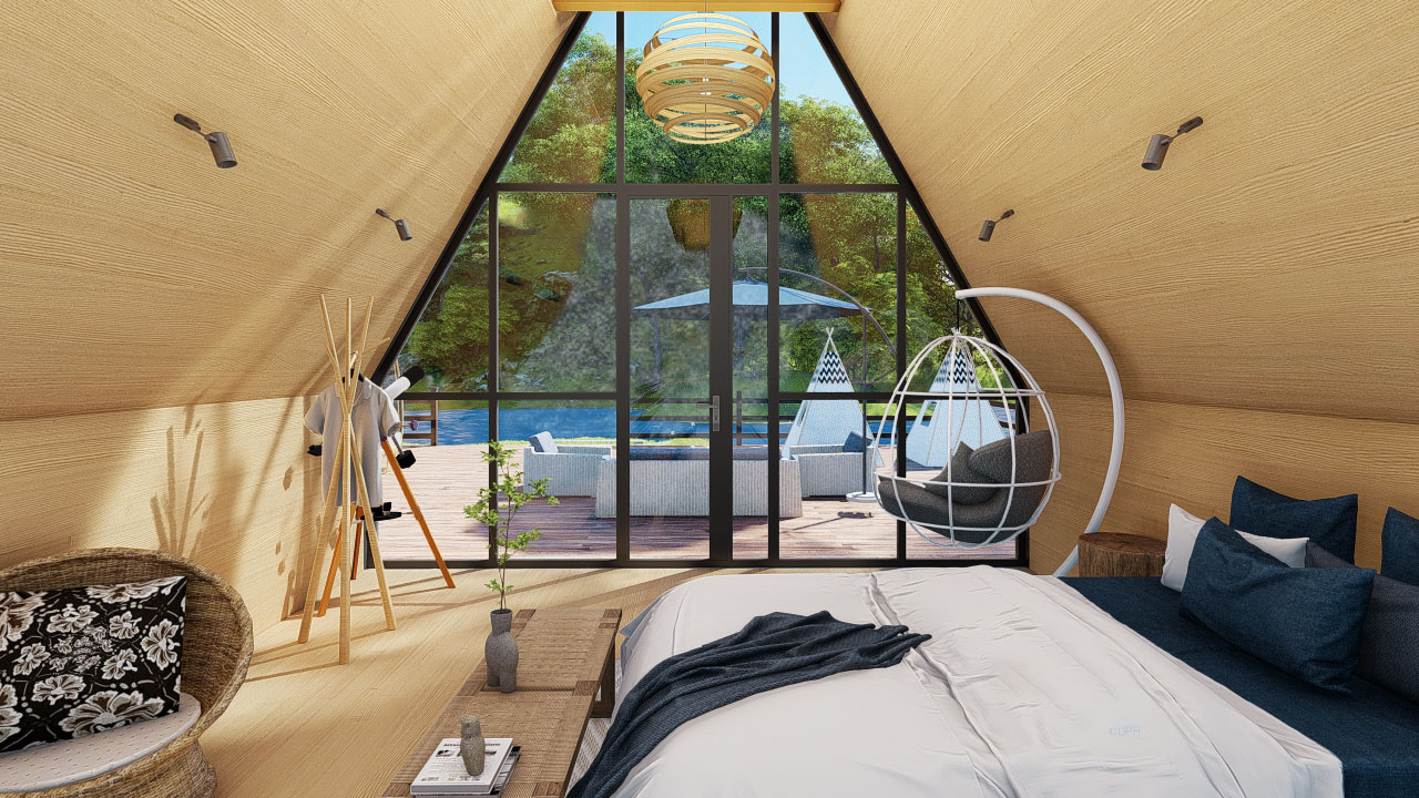 Prefab Homes Modular House Luxury Vacation Prefabricated Triangle Glass House/Wooden House