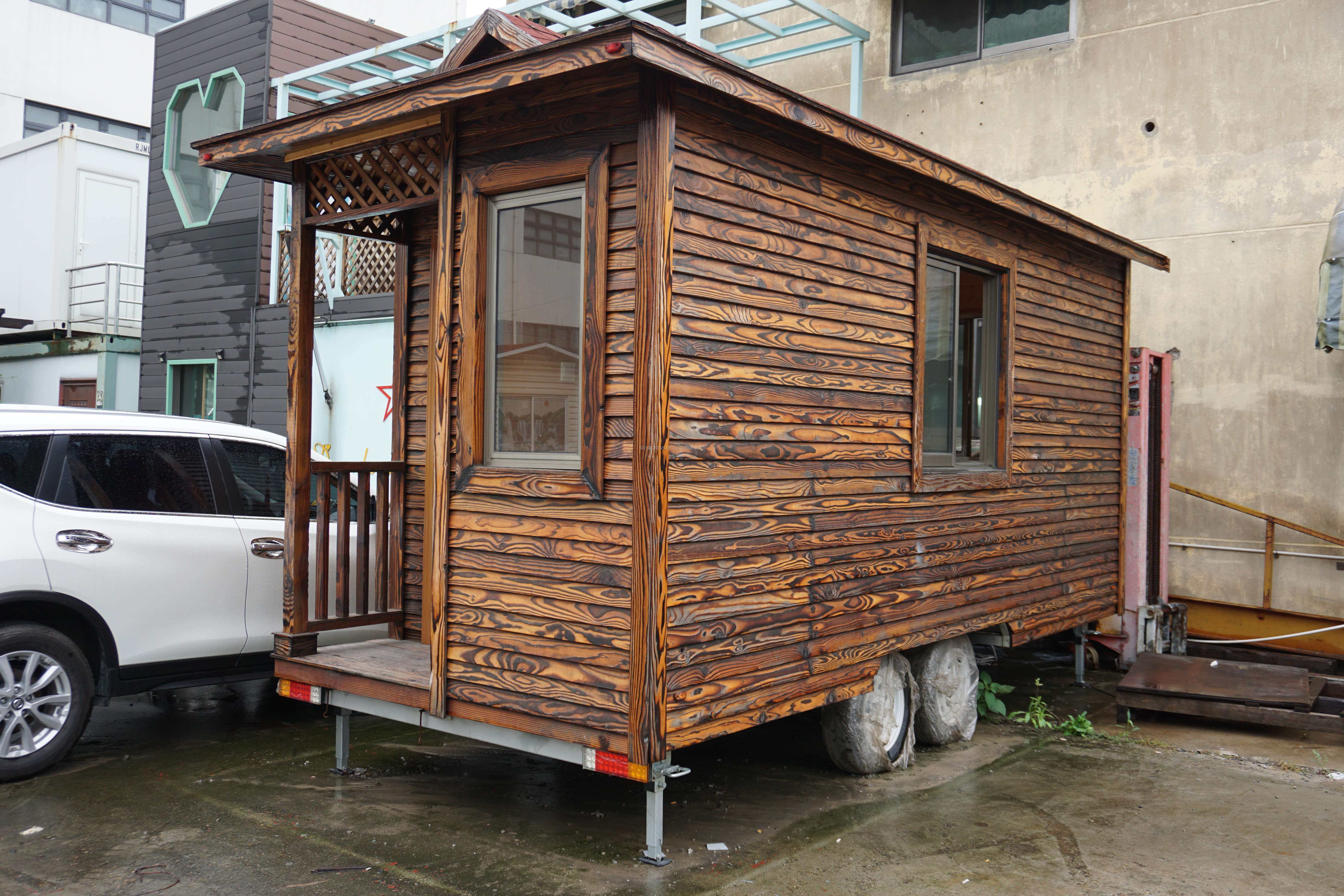 Prefab Wooden Cabin Tiny Home Travel Camper caravan Trailer Mobile House with Wheels
