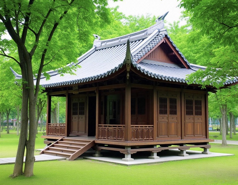 Traditional Chinese-Style Small Wooden House Enhances Dongguan Park Experience